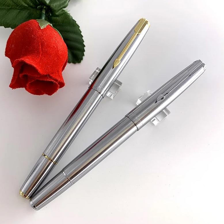 

Wingsung 601A All-Steel Piston Type Fountain Pen Steel Ink Pen Silver Clip 0.38/0.5Mm Nib Stationery Office School Supplies Gift