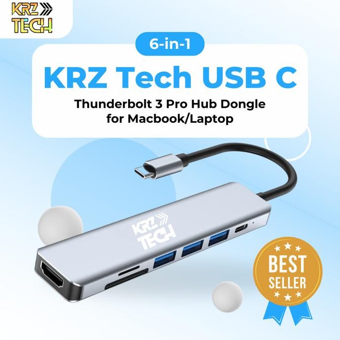 6 IN 1 KRZ Tech USB C Thunderbolt 3 Pro Hub Dongle For Macbook/Laptop