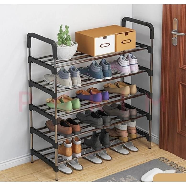 RAK SEPATU 5 SUSUN bambu stainless Ready Makassar