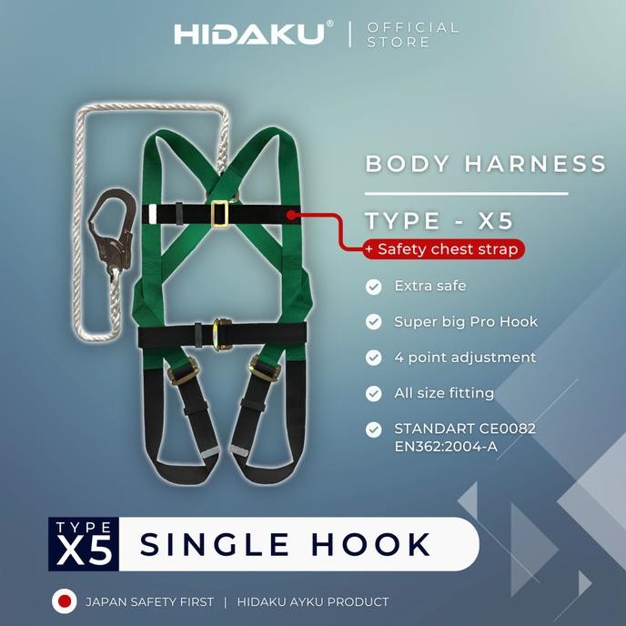 New HIDAKU Full Body Harness Safety type X5 SINGLE HOOK / Safety belt HIDAKU X5