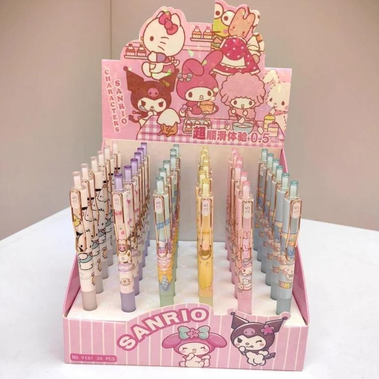 

36Pcs/Lot Sanrio Kuromi Melody Pochacco Press Gel Pen Cute 0.5Mm Black Ink Signature Pens Promotional Gift Office School Supply