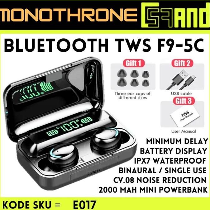 Original Earphone Headset Bluetooth TWS F9 5C F9-5C HiFi Wireless Bass Mic F9-5