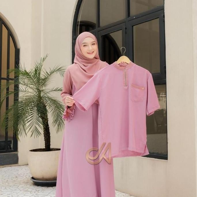 Baru Jabayaska - Set Maliha Abaya Muslim Couple Koko Polos Kondangan Lebaran Simple Baju Hitam Pakai