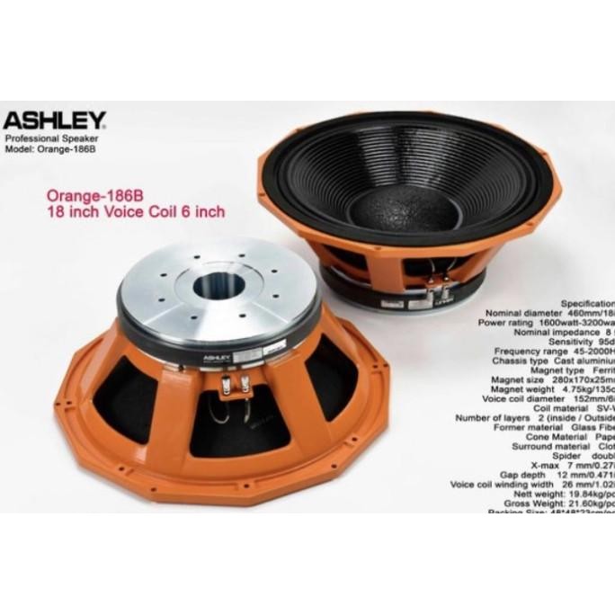 Terlaris Component Komponen Speaker Ashley Orange 186B 18 Inch Subwoofer Vc 6"