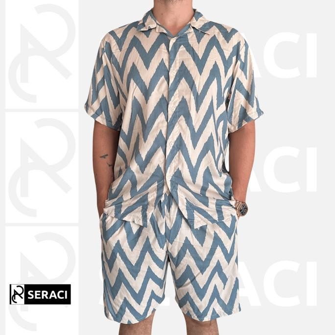 Diskon SERACI - one set kemeja pria dan wanita setelan celana pendek hawaii daily outfit pantai baha