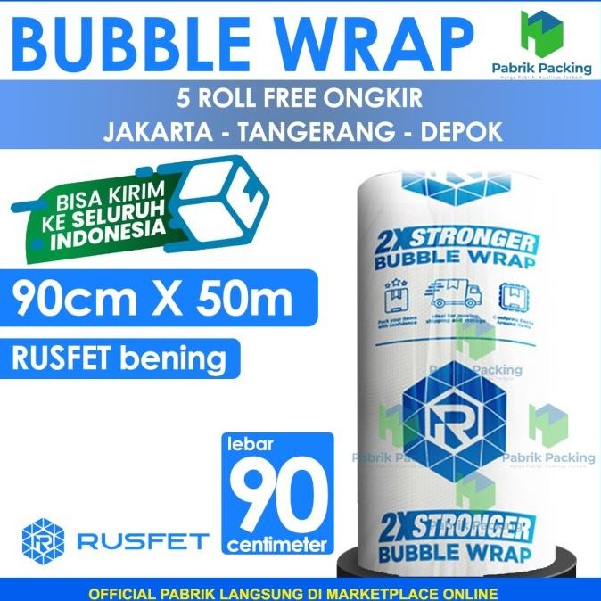 

tersedia bubble wrap rusfet bening 90cm x 50m tebal plastik bubblewrap roll