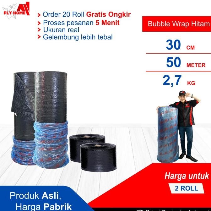 

tersedia flyhome bubble wrap hitam 2,7kg potongan 30cm 2 roll hitam 30x50meter