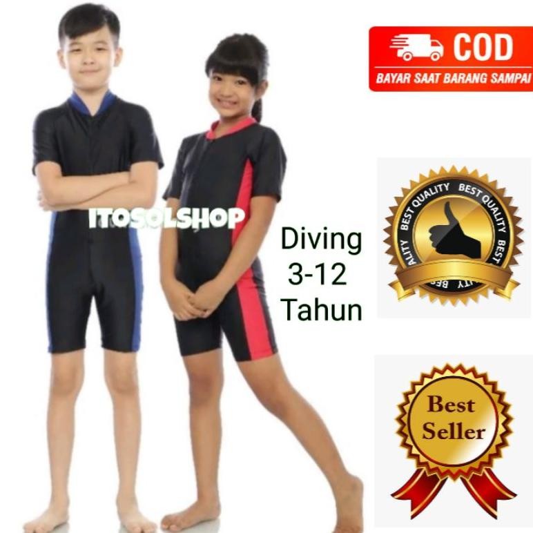 Dg-78 Baju Renang Anak  3-12 Tahun Diving Pendek Polos
