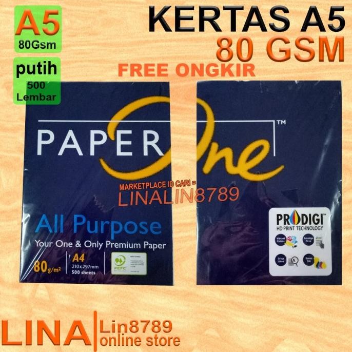 

PAPERONE KERTAS HVS A5 80GR | KERTAS A4 BELAH 2 (21 cm x 14,8 cm) murah