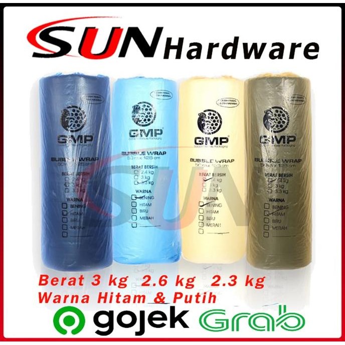 

tersedia bubble wrap rol gmp 3 2.6 2.3 kg 50 meter buble hitam putih transparan