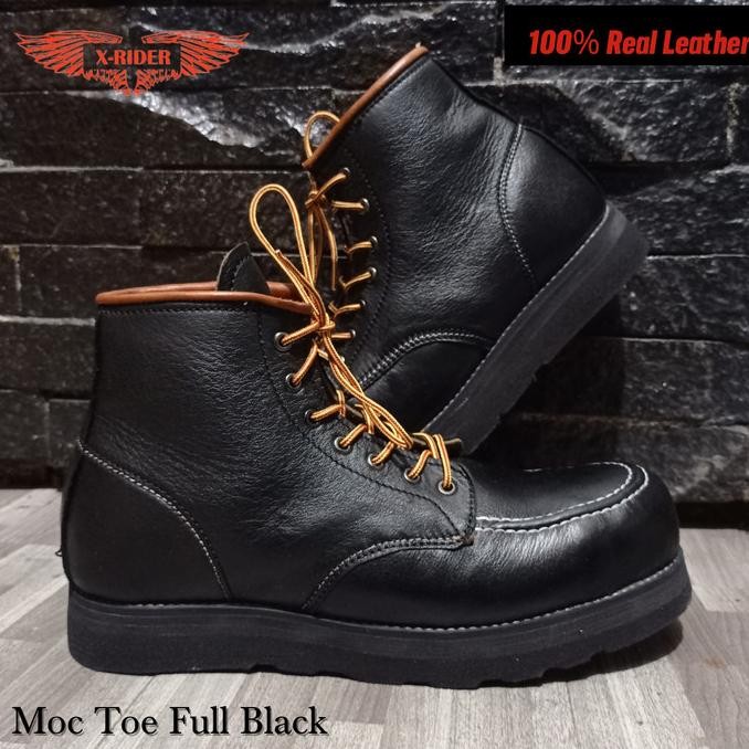 Diskon Sepatu Moc toe safety Boots model redwing original full black