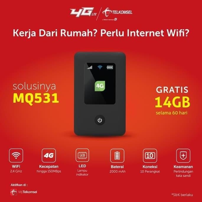 Mifi Modem Wifi 4G MQ531 UNLOCK ALL GSM Free Telkomsel 14GB