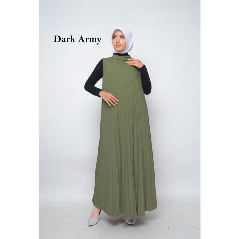Long Dress Overall Plisket Oneck Mayung | Gamis Plisket Inner Tanpa Lengan | Maxi Dress Panjang