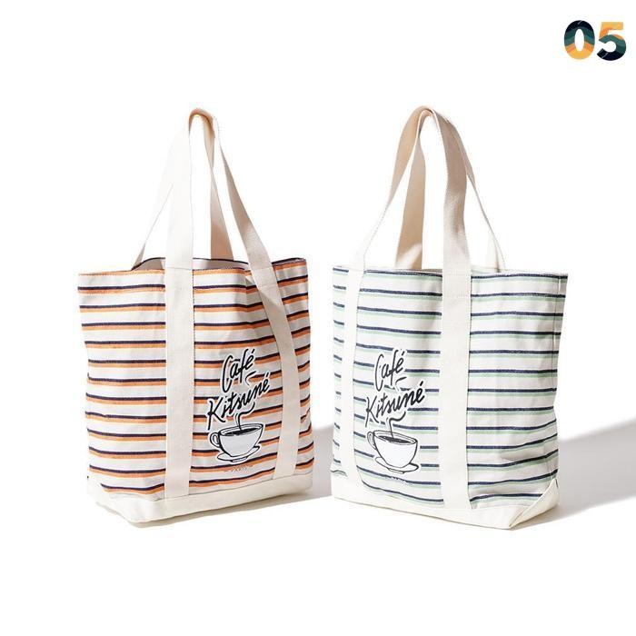 original mks cafe kitsune coffee cup stripes tote bag