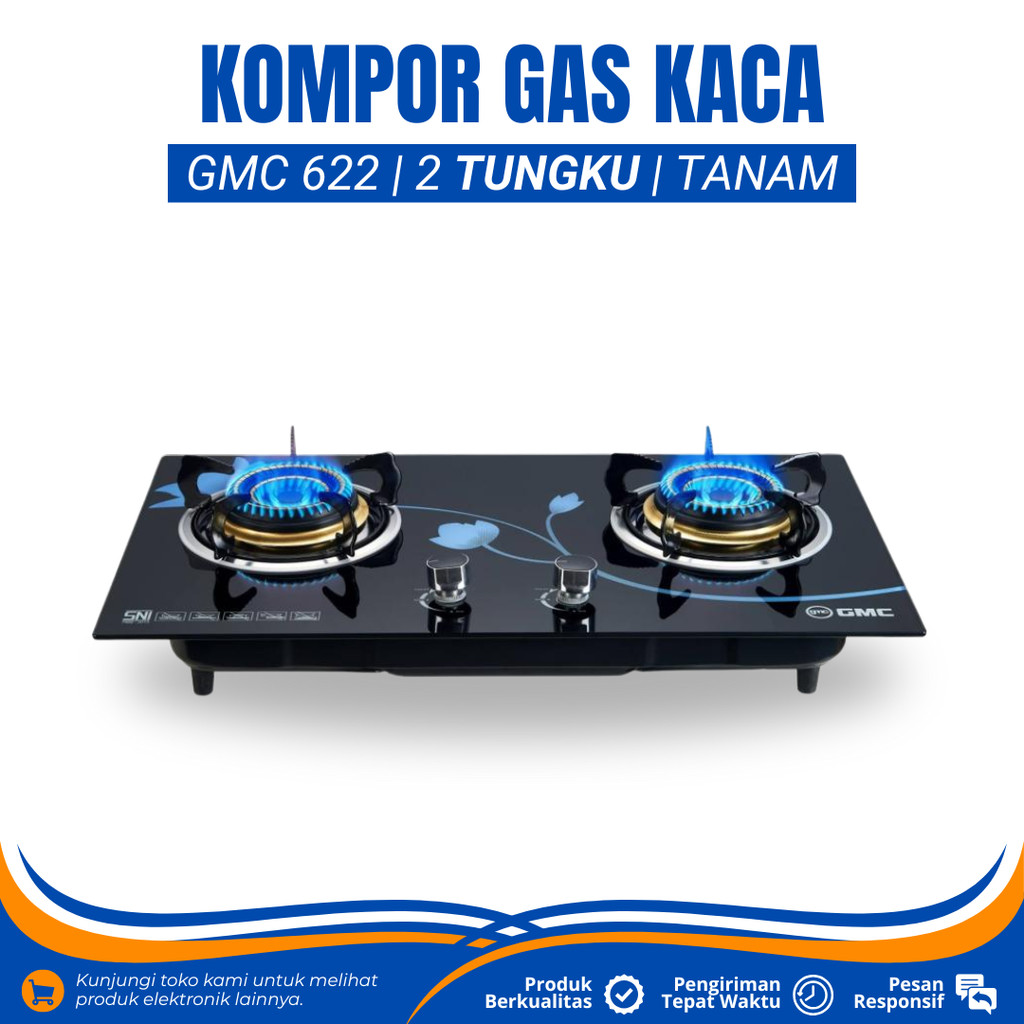 KOMPOR GAS 2 TUNGKU KACA GMC 622 KOMPOR GAS PANEL KACA TEMPERED GLASS KOMPOR GAS TANAM 2 TUNGKU