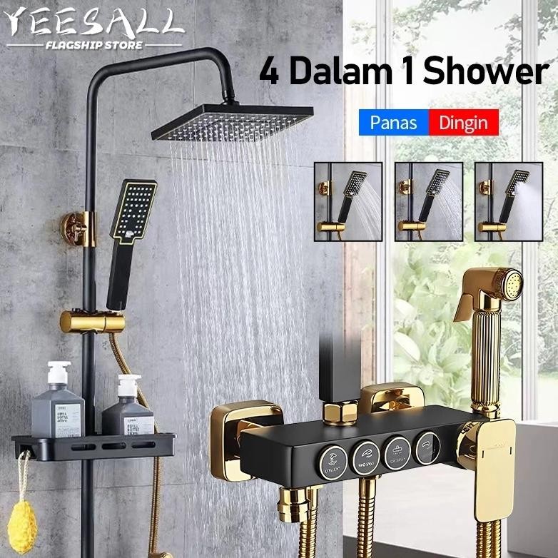 4 Dalam 1 Shower Kamar Black Gold Kamar Mandi Shower / Keran Mandi Air Panas Dingin / Shower Set