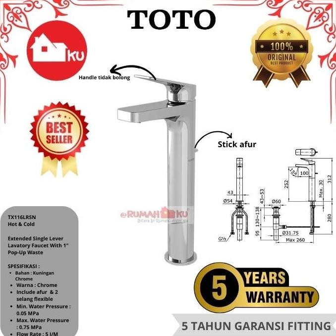 Grosir Kran Wastafel Toto Tx116Lrsn (Hot&Cold)