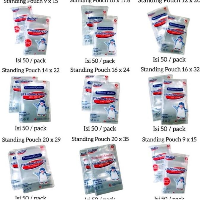(Grosir) 7 Pack - Standing Pouch Blutop 9X15 / Standing Pouch 9X15 Double Seal / Plastik Klip Berdir
