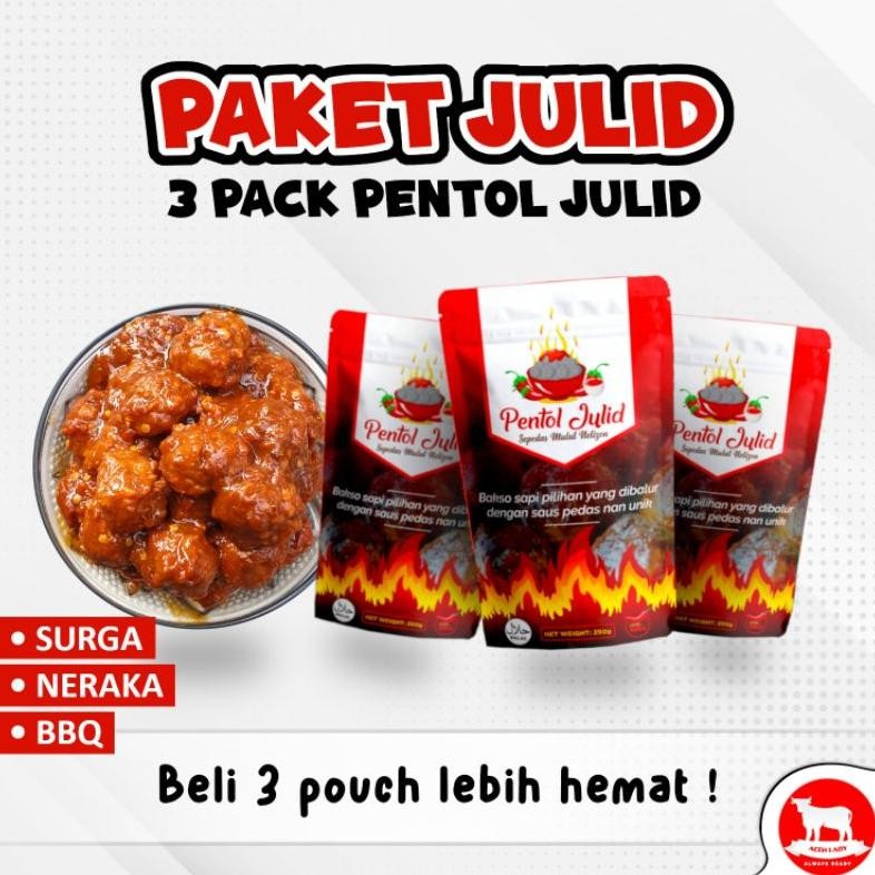 

TERMURAH Paket Pentol Julid - Semua Rasa (Bisa Campur) / Sepedas Mulut Netizen / COD / Kirim Seluruh Indonesia / Rempah Lady / Lauk Siap Saji / 3 x 250gr Siap kirim