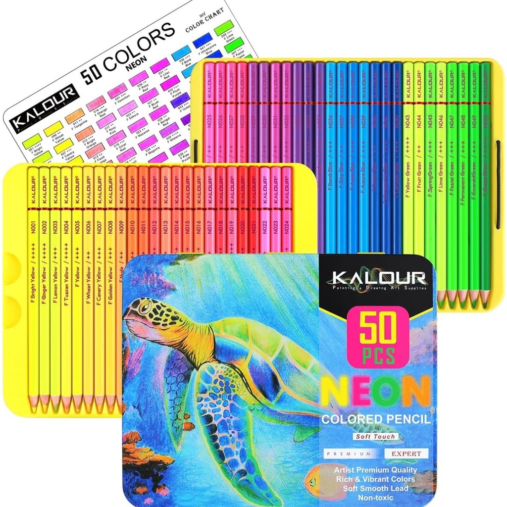 

Kalour 50 Neon Colored Pencils,Fluorescent Colored Professional Drawing Pencils Set Art Supplies For Adults Artists, Soft Core