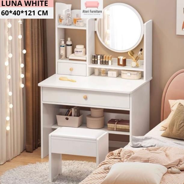 Meja Rias Kaca Bulat Meja rias Putih Minimalis