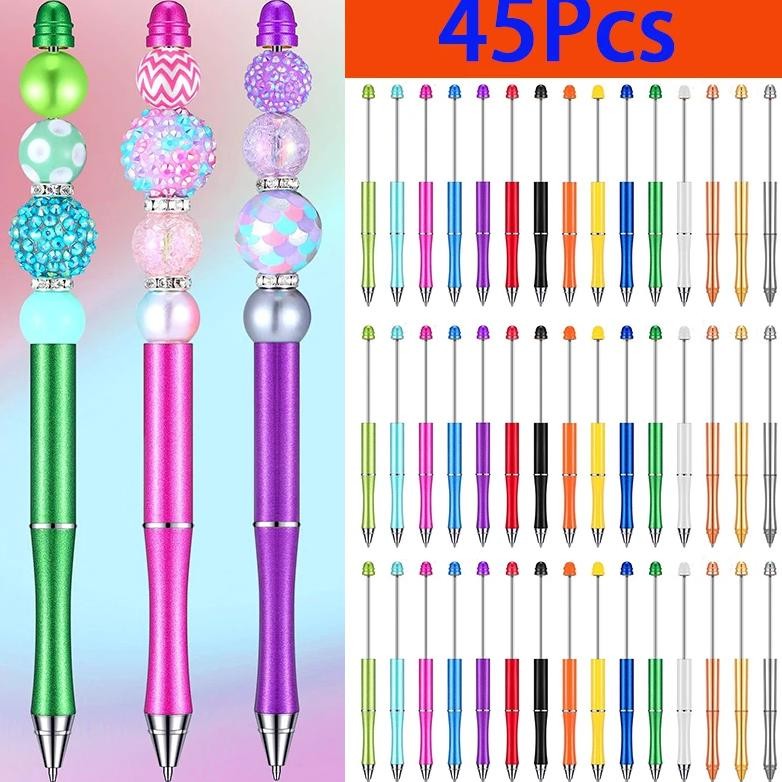 

45Pcs Metal Ballpoint Pen Bead Pens Beadable Pens Beaded Ball Point Ink Pen Ball Pen Multi-Function Fun Pens