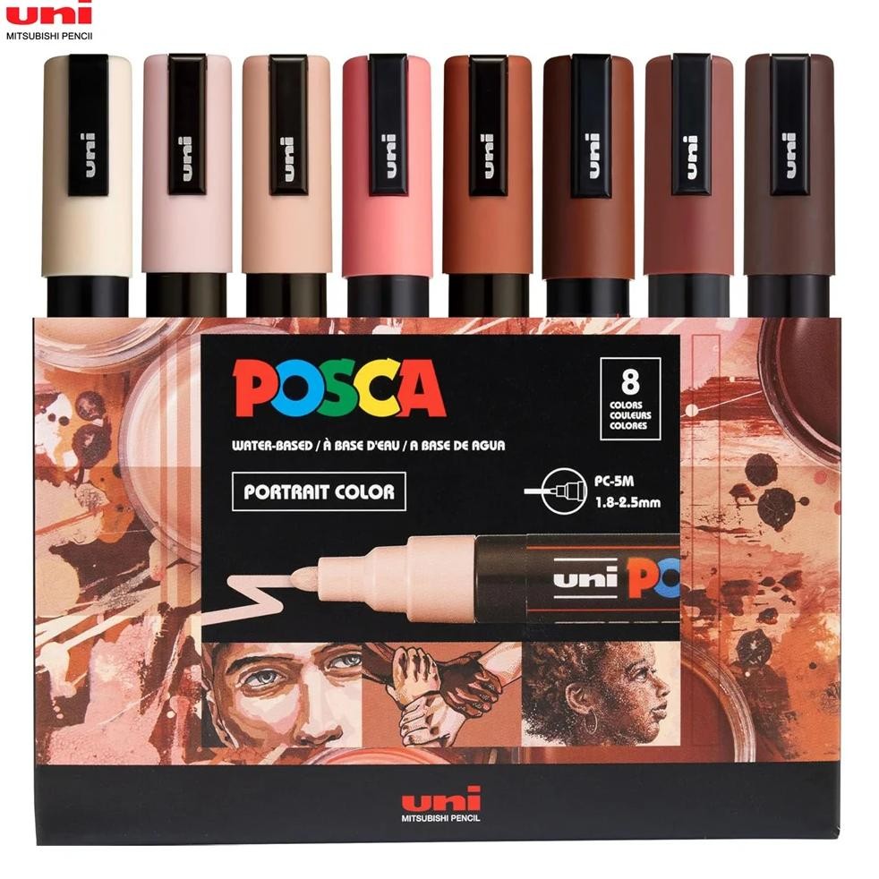 

New Posca Markers Set, Pc-5M Portrait Tones 8 Colors Medium Paint Marker Pens Reversible Bullet Tips Non-Toxic Painting Pen