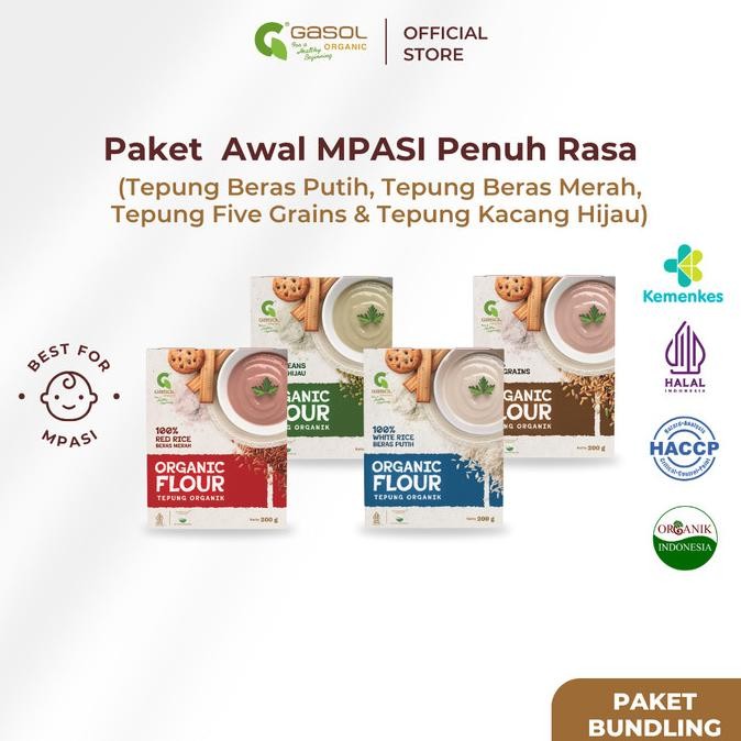 

Ready GASOL Paket Awal MPASI Penuh Rasa - Tepung Beras Putih, Merah, Five Grains, dan Kacang Hijau