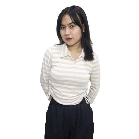 Tersedia Top Blouse Kaos Kerah Serut Vneck T-Shirt Wanita Atasan Berkerah Polo Lengan Panjang Tali S