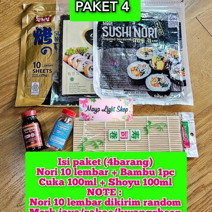 

STOK TERBATAS PAKET TIPE 4 ISI NORI 10LEMBAR PENGGULUNG CUKA SHOYU HALAL BAHAN SUSHI