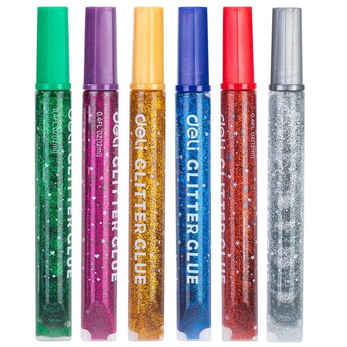 

ready DELI Glitter Glue SET 12ml 6 Colours / Lem Glitter Metalik Neon Isi 6 murah