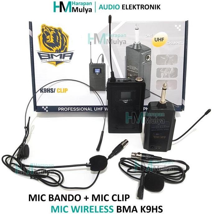 BMA K9HS Mic Wireless Microphone Headset Bando dan Jepit Clip On