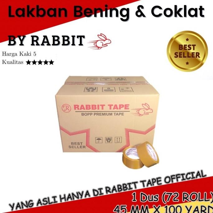 

ready (1 Dus) Lakban Bening / Lakban Coklat RABBIT TAPE 2 inch x 100 Yard murah