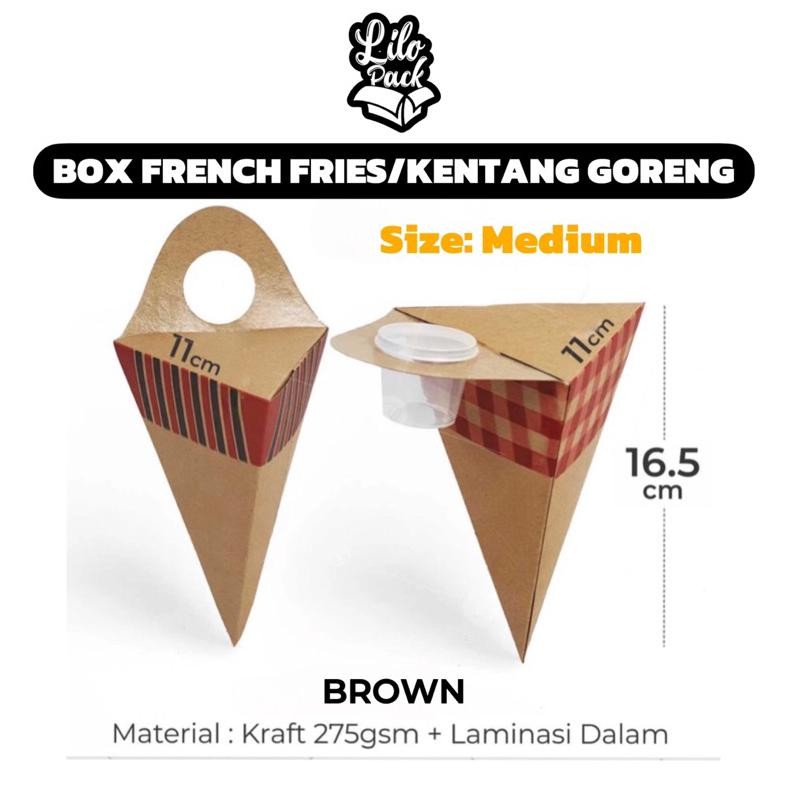 Bisa Cod [Ecer Min. 5Pcs] Box Kentang Goreng Kraft Size Medium + Saus Cup 25Ml | Dus Packaging Frenc