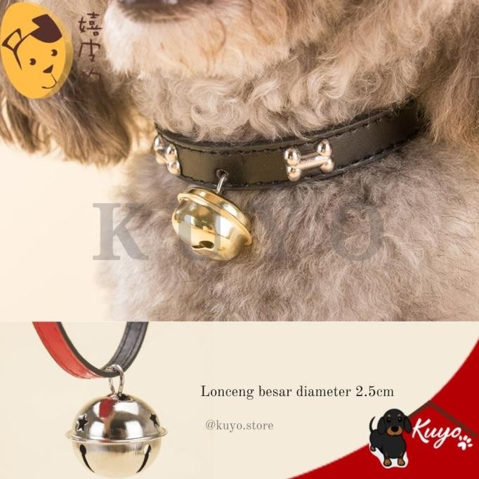 Tali Kalung Lonceng Besar Leher Anjing Kucing Lebar Kulit - Pet Cat Dog Necklace Wide Leash Leather 