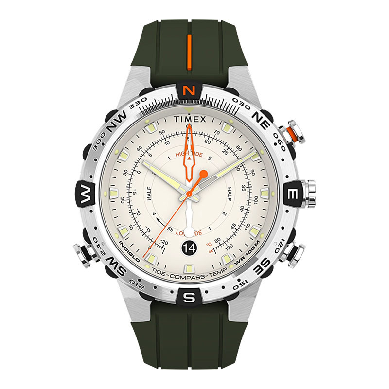 Jam Tangan Pria Timex Expedition TW2V22200 North Tide Temp Compass Cream Dial Green Silicone Strap