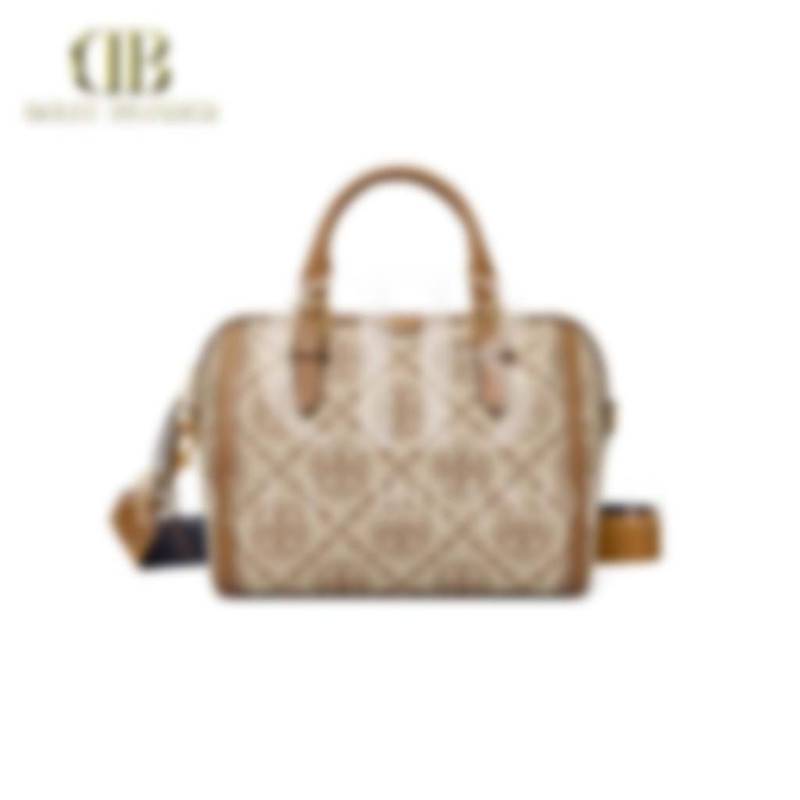 T Monogram Jacquard  Barrel Bag - Brown