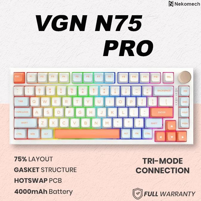 Vgn N75 Pro Wireless Hotswap Mechanical Keyboard Gasket Mount New Stok