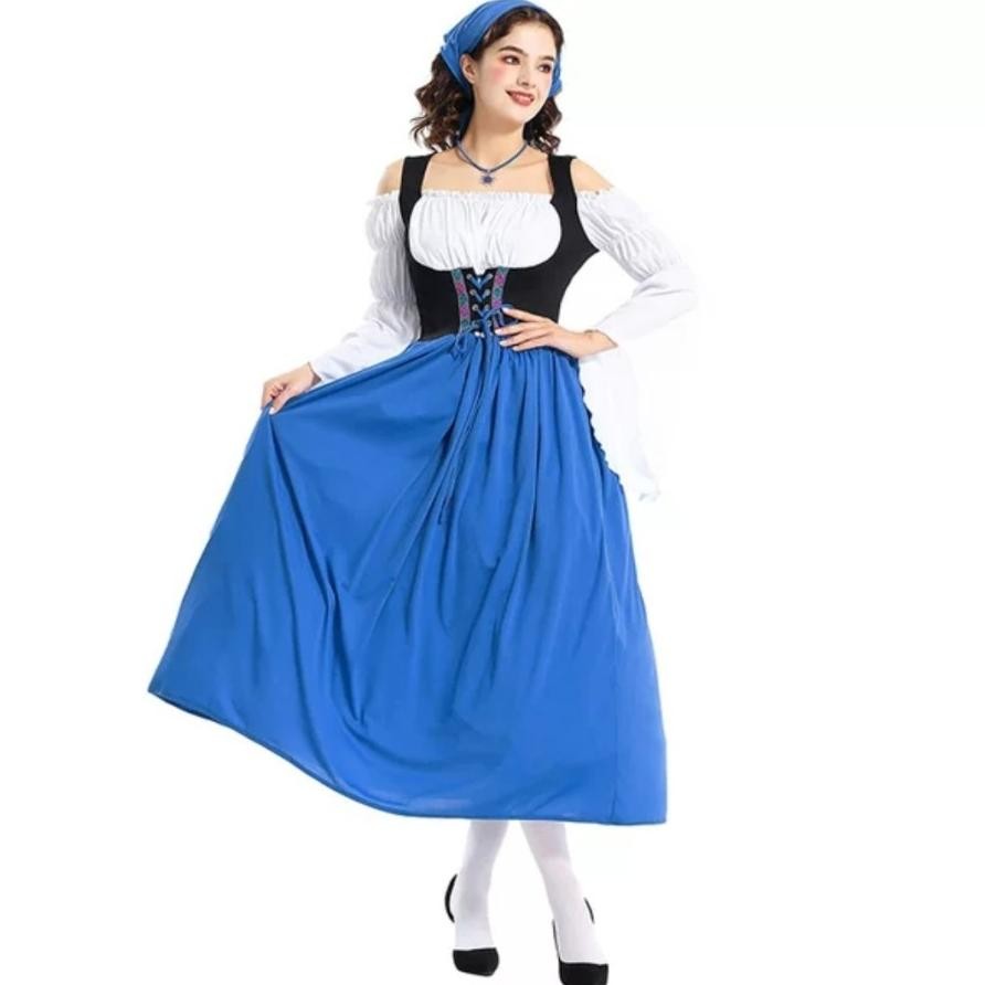 Premium Bavarian Octoberfest Germany Costume Adult Woman Halloween Midi Dress High Quality