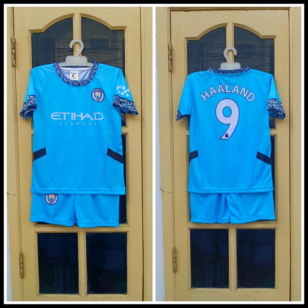 JERSEY BAJU BOLA ANAK MANC CITY AWAY TERBARU/SETELAN BAJU HAALAND/JERSEY BOLA HAALAND PRINTING USIA 