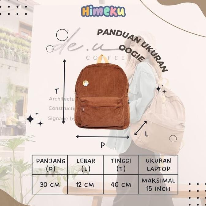 Himeku Oogie Medium Corduroy Backpack - Tas Sekolah Kuliah Kerja Sedang - Tas Laptop - Ransel Cordur