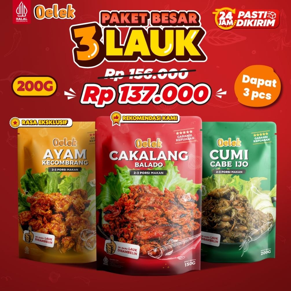

READY STOK Oelek Paket Lauk Siap Saji / Cumi Cabe Ijo / Ayam Kecombrang / Cakalang Balado / Lauk Siap Saji Siap kirim