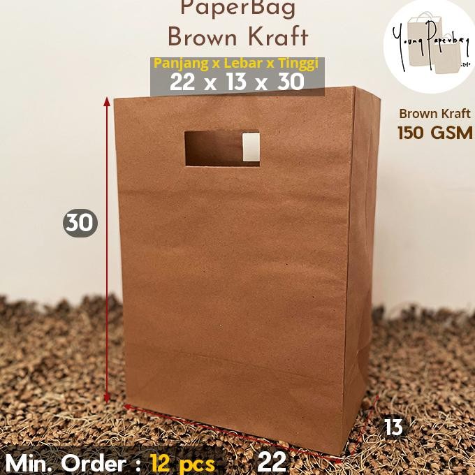 

Fgs-3 Paper Bag Takeaway Bag Kraft Coklat Polos Uk. 22X13X30 [Tanpa Tali] (1 Pc)