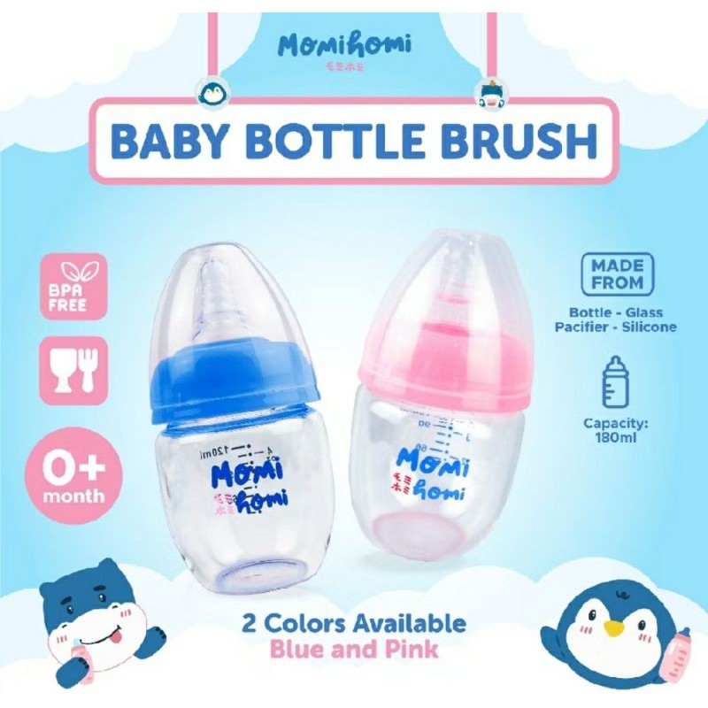 Momi Homi Botol Dot Kaca 120ml / Botol Kaca Bayi / Baby Glass Bottle / Botol Susu Bayi