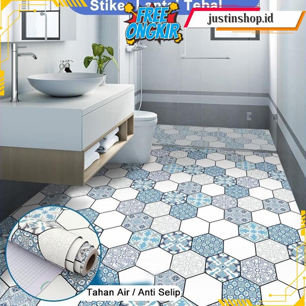 Stiker Lantai Tebal Kramik Kamar Mandi Anti Air Dapur Tahan Kotor Toilet Anti Selip Balkon Anti Lici