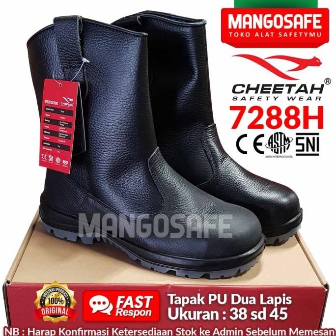BEBAS ONGKIR - Sepatu Safety Cheetah 7288H Boot Tinggi Hitam Proyek Tapak PU 7288 H