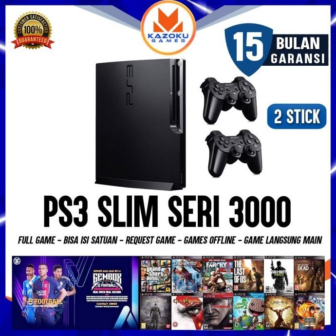 PS3 PS 3 SLIM SONY PLAYSTATION OFW SERI 3000 160GB - 500GB + 2STICK OP murah
