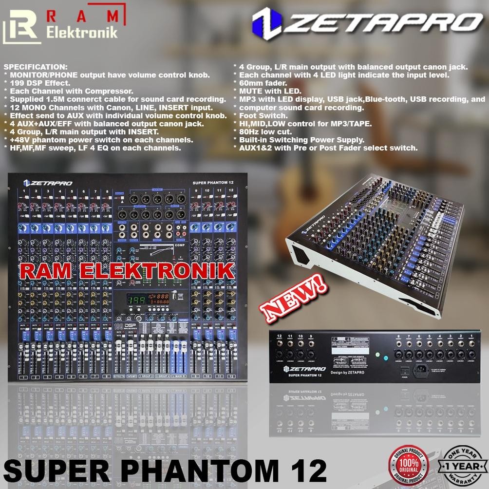 ready  Mixer 12 Channel ZETAPRO Super Phantom 12 Terbaru Original