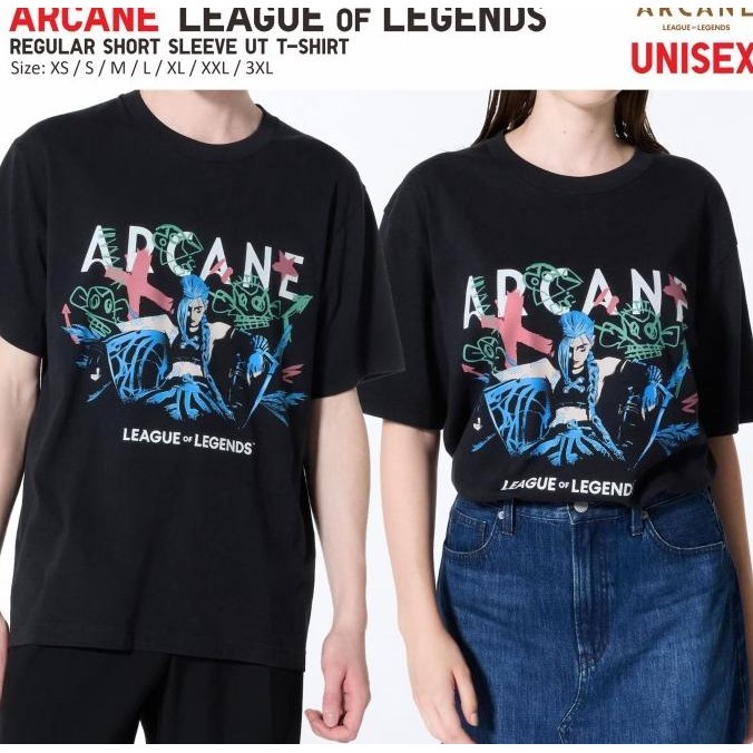 new  Arcane League of Legends UT Shirt Regular Kaos UNIQLO Ekko Violet Jinx Powder murah