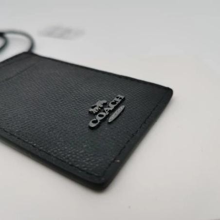 

new !!! Gantungan Kartu ID Card holder Lanyard Black Crossgrain Leather GunMetal logo original fo murah